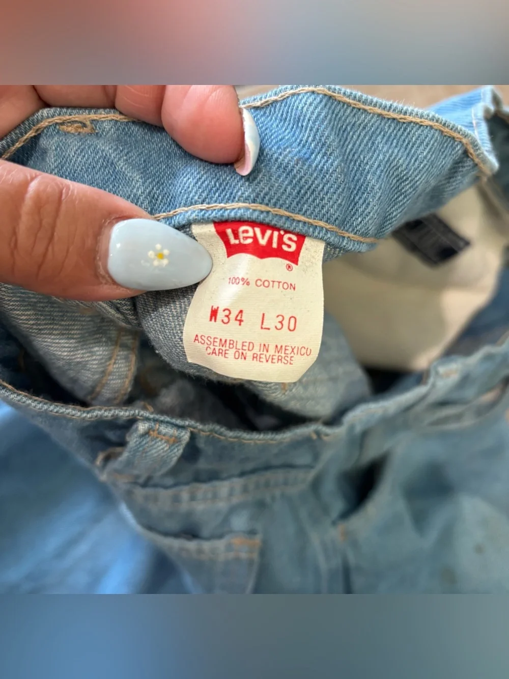 Vintage Levis With a Skosh More Room 34x30 White Tab Label USA Light Wash